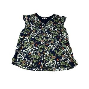 Ann Taylor Loft Womens Medium Black short sleeve floral top Sleeveless